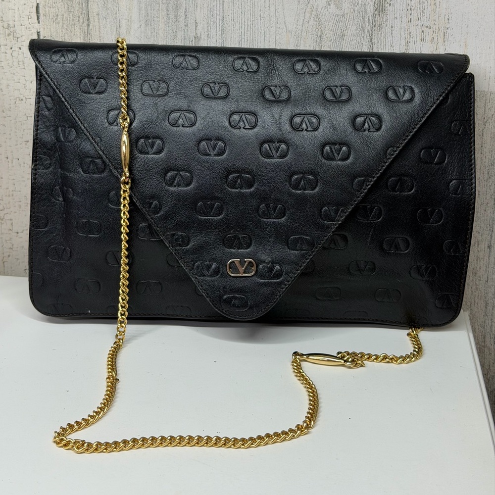Vintage Valentino Garavani Leather VLogo‎ Crossbody Clutch Bag